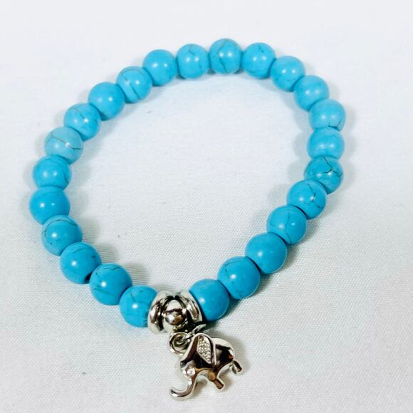 Turquoise Evil Eye Triple Bracelet Charms Elephant Cross Silver Tone Jewelry New - Picture 5 of 5